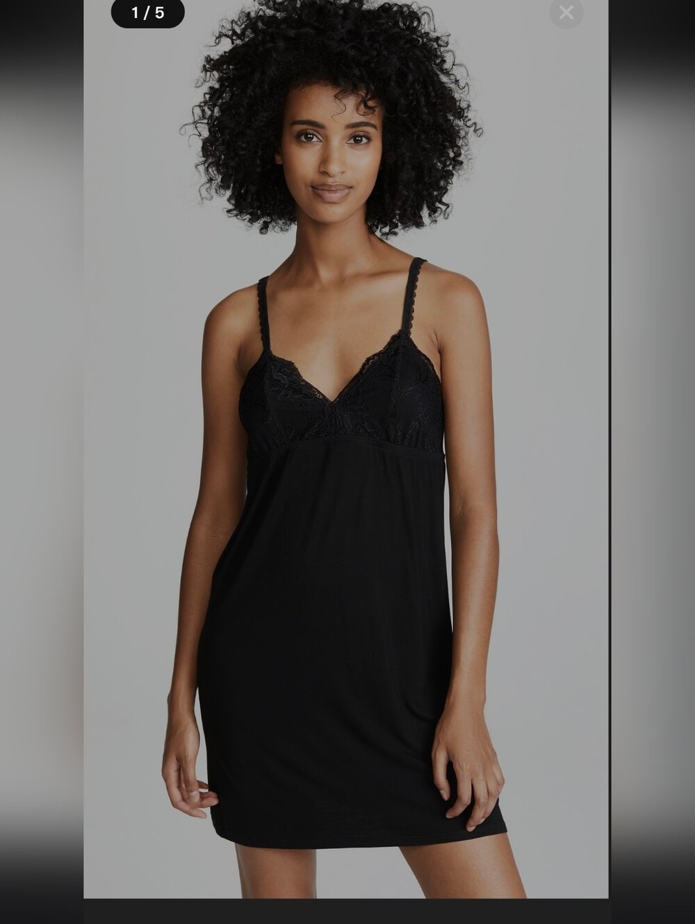 NWT PJ Salvage Black Ribace Lace Trim Modal Chemise Nightgown Slip Dress Large